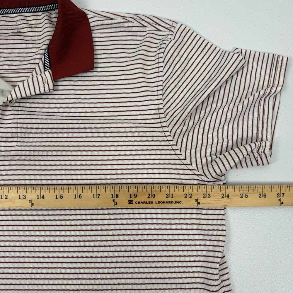 Southern Tide Mens XL Striped Short Sleeve Polo Shirt Maroon White Skipjack Logo - Picture 3 of 8
